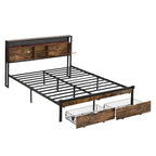 King Size Metal Bed Frame with Wooden Headboard and LED Lights