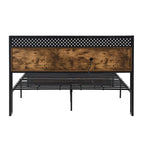 King Size Metal Bed Frame with Wooden Headboard and LED Lights