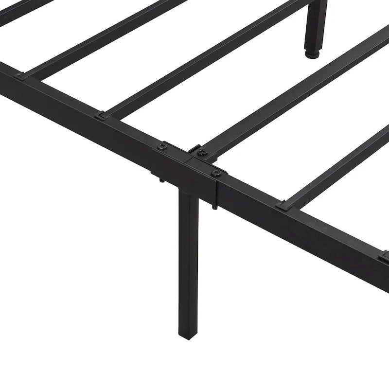King Size Metal Bed Frame with Wooden Headboard and LED Lights