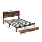 King Size Metal Bed Frame with Wooden Headboard and LED Lights