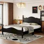 Pine Wood Platform Bed with Headboard