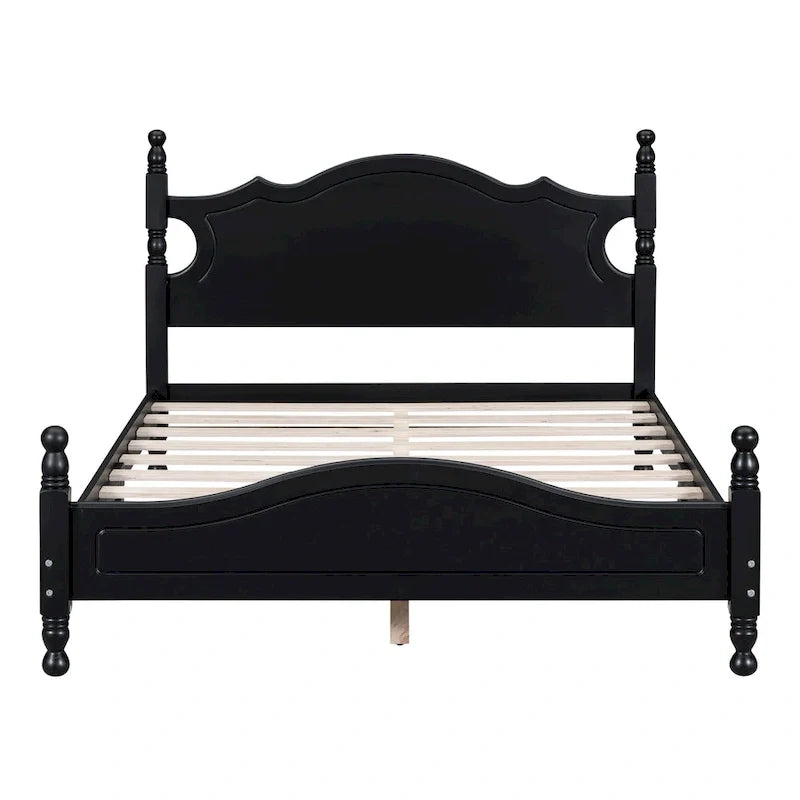 Pine Wood Platform Bed with Headboard