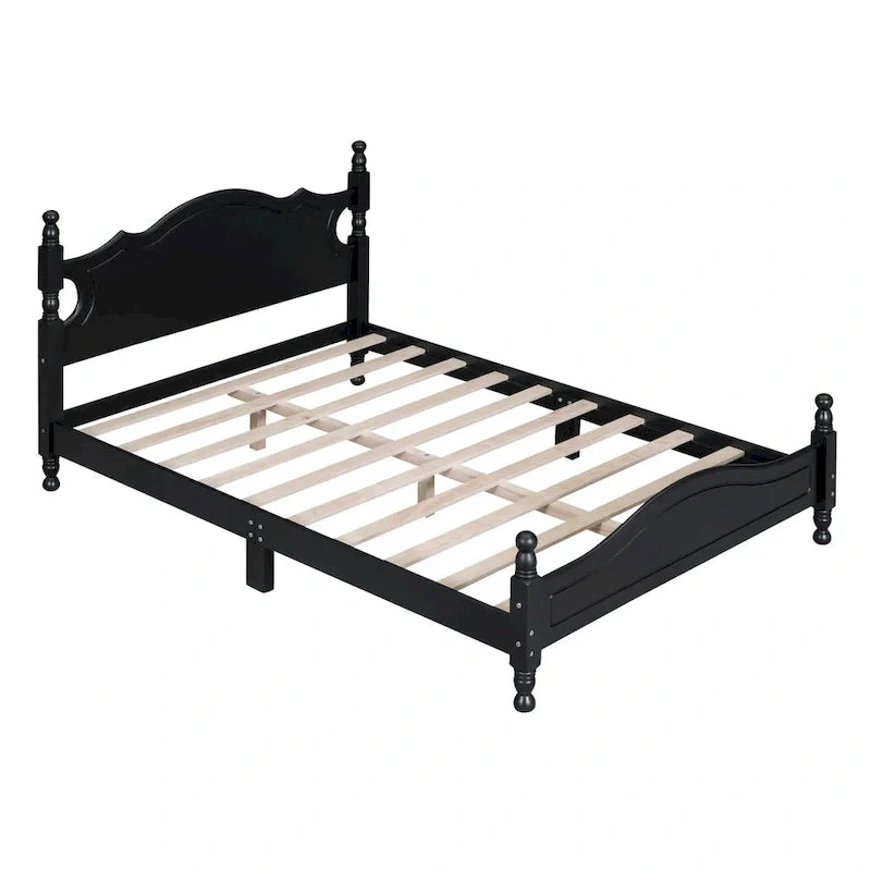 Pine Wood Platform Bed with Headboard
