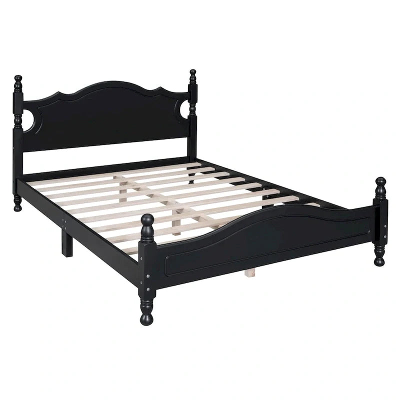 Pine Wood Platform Bed with Headboard