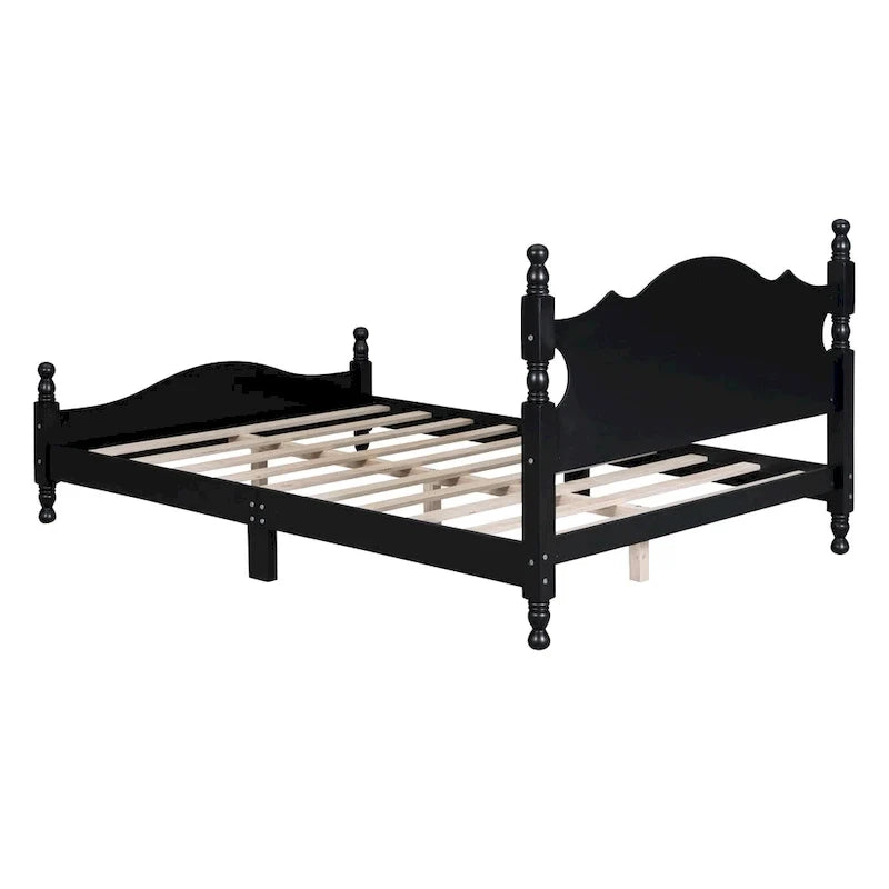 Pine Wood Platform Bed with Headboard