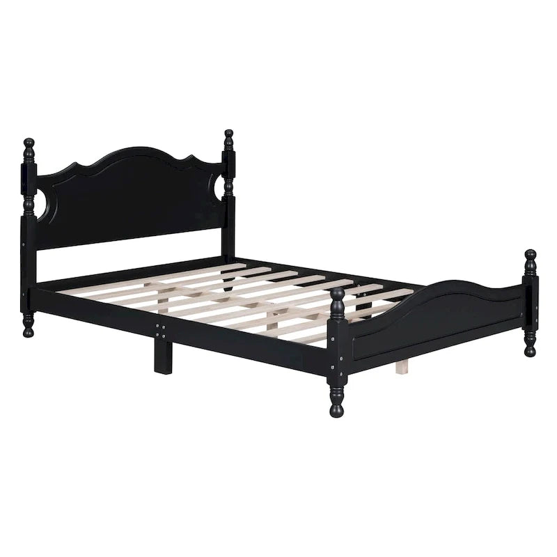 Pine Wood Platform Bed with Headboard