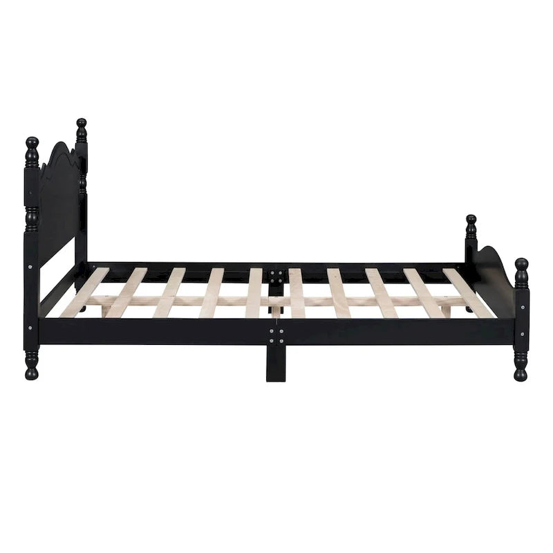 Pine Wood Platform Bed with Headboard