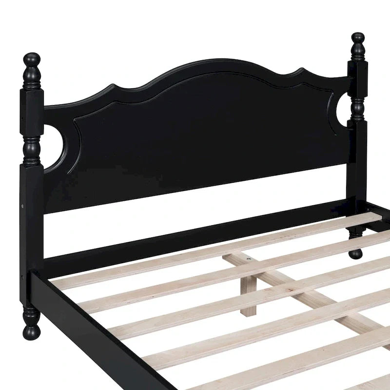Pine Wood Platform Bed with Headboard
