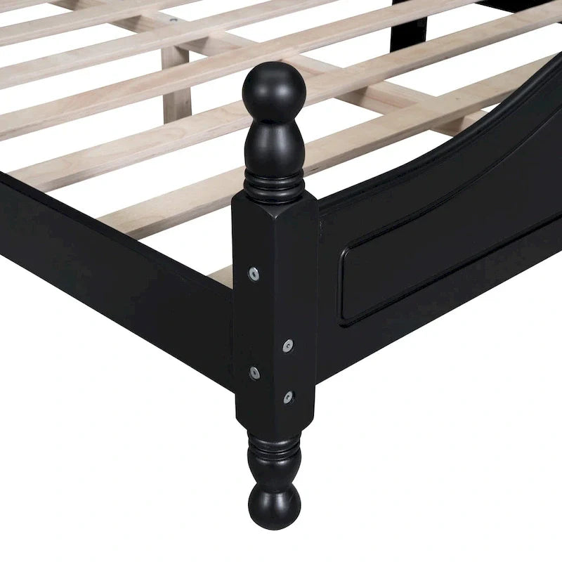 Pine Wood Platform Bed with Headboard