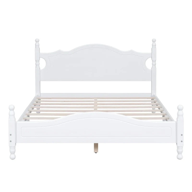Pine Wood Platform Bed with Headboard