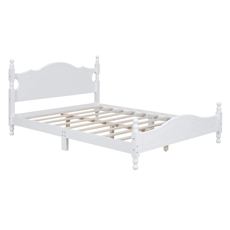 Pine Wood Platform Bed with Headboard