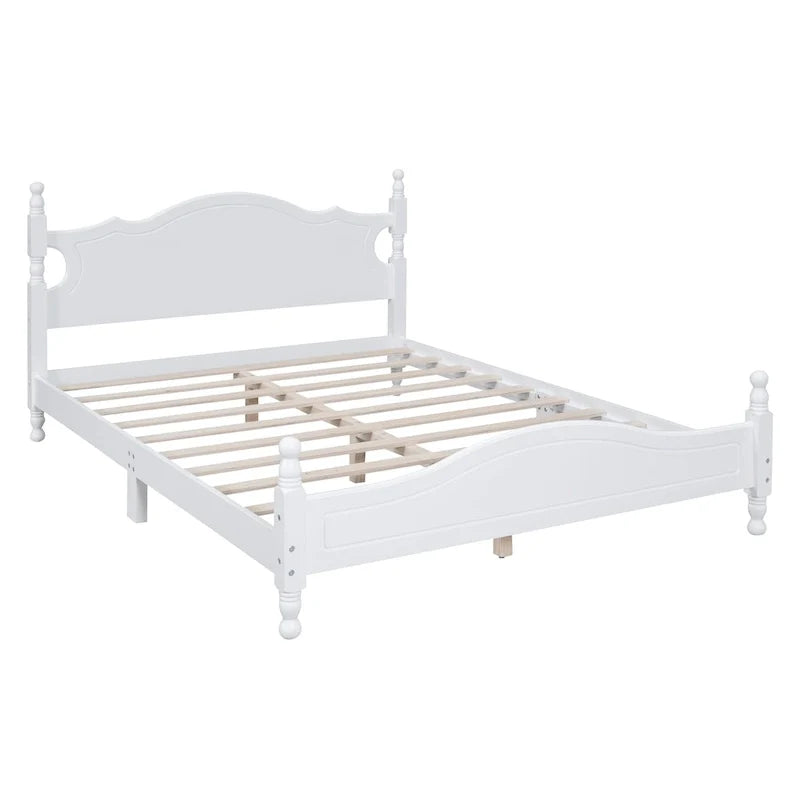 Pine Wood Platform Bed with Headboard