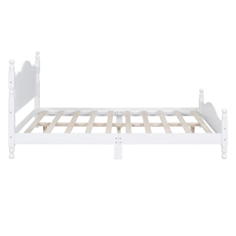Pine Wood Platform Bed with Headboard