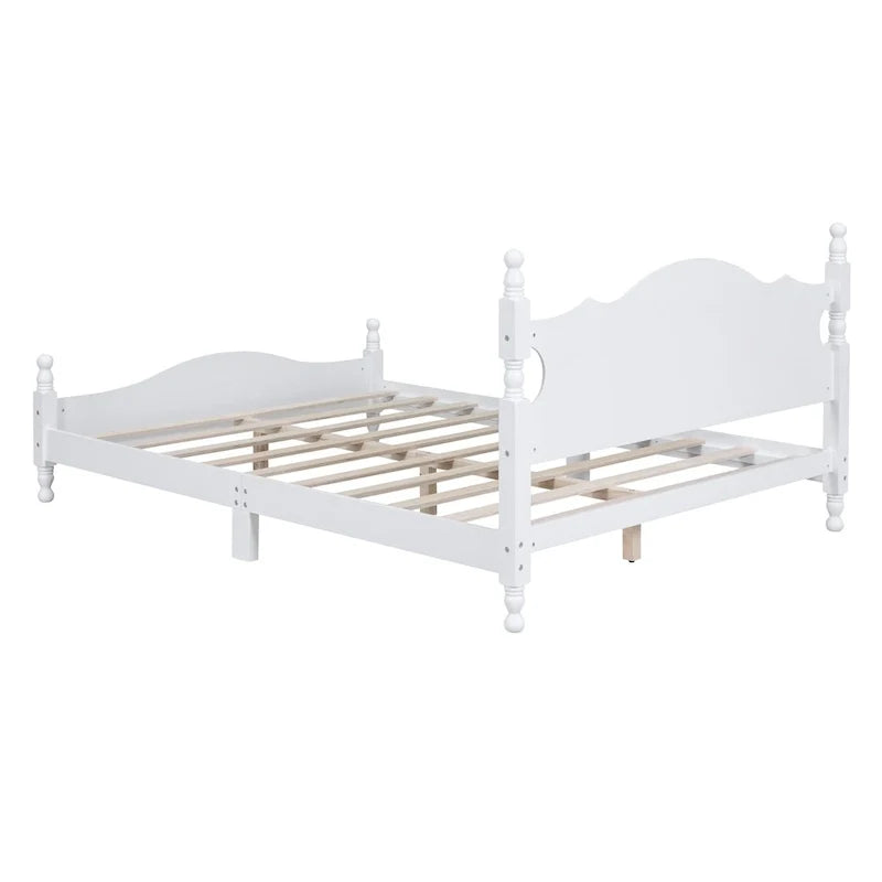 Pine Wood Platform Bed with Headboard