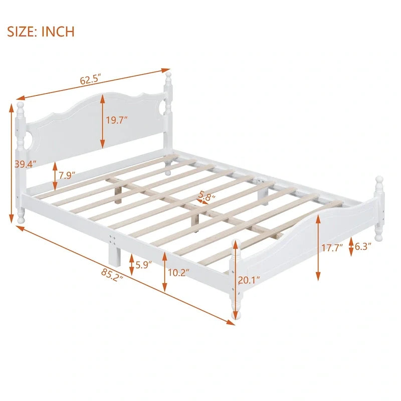 Pine Wood Platform Bed with Headboard