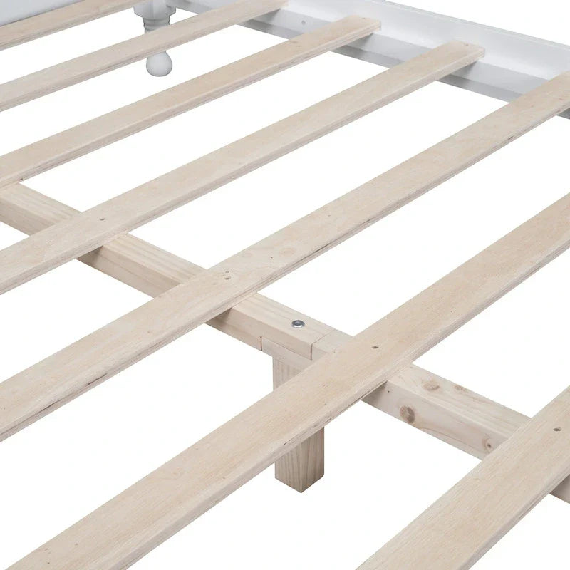Pine Wood Platform Bed with Headboard