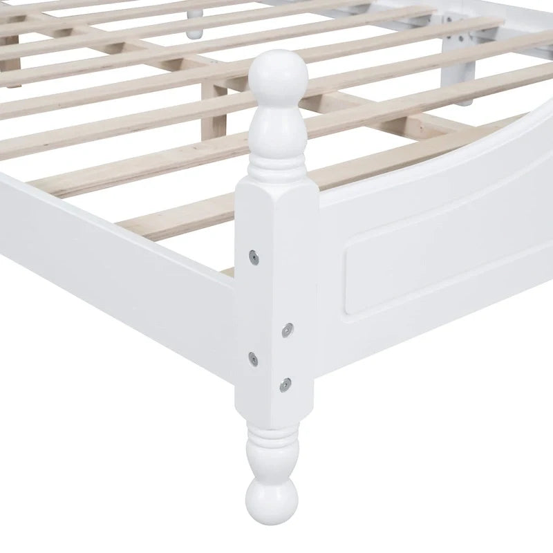 Pine Wood Platform Bed with Headboard
