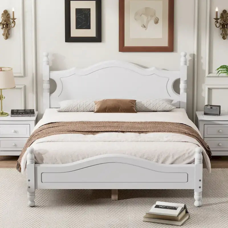 Pine Wood Platform Bed with Headboard