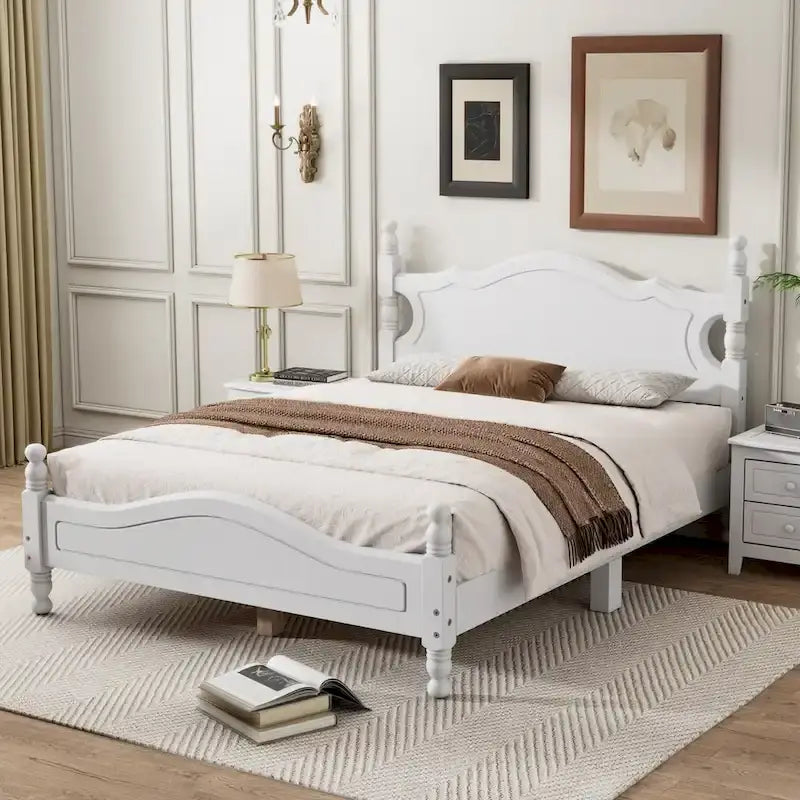 Pine Wood Platform Bed with Headboard