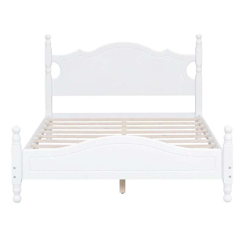 Pine Wood Platform Bed with Headboard