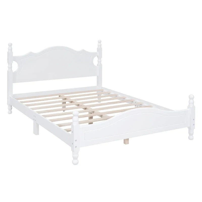 Pine Wood Platform Bed with Headboard