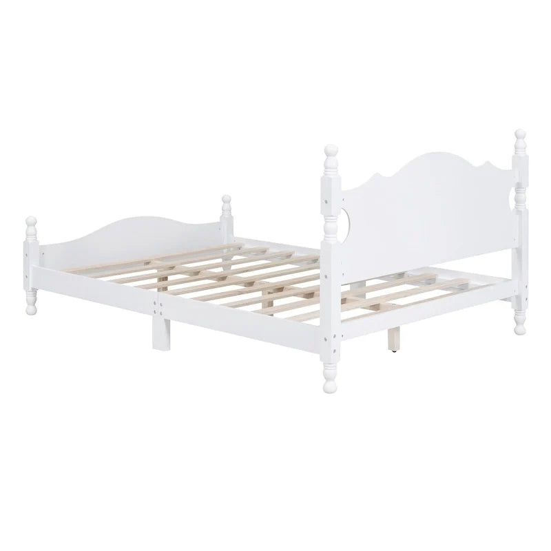 Pine Wood Platform Bed with Headboard
