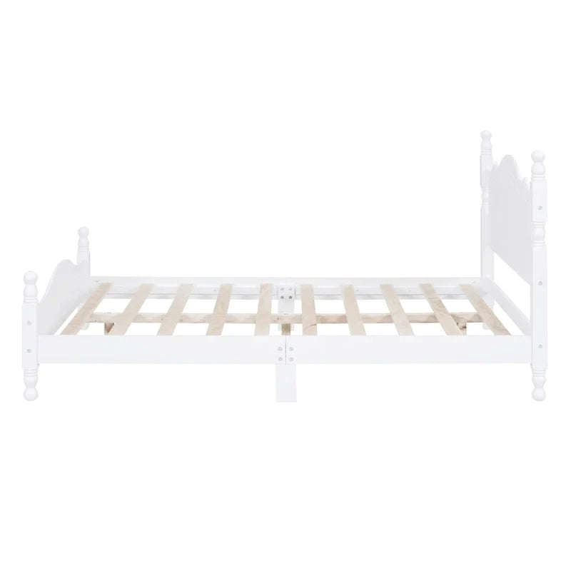 Pine Wood Platform Bed with Headboard