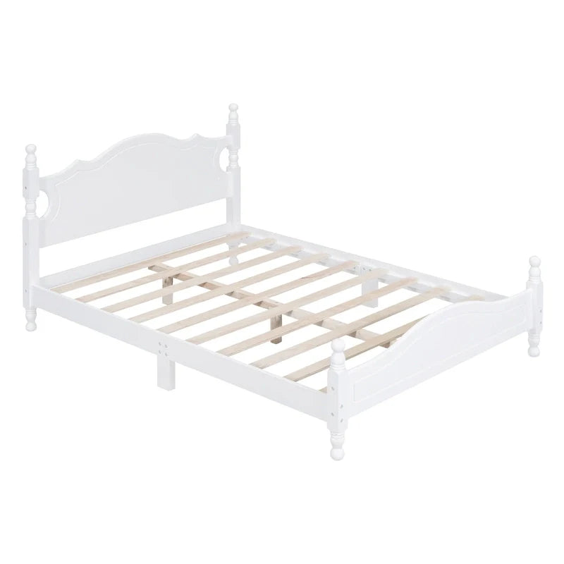 Pine Wood Platform Bed with Headboard