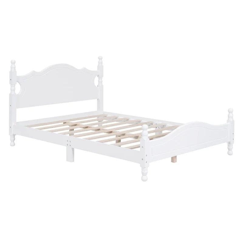 Pine Wood Platform Bed with Headboard