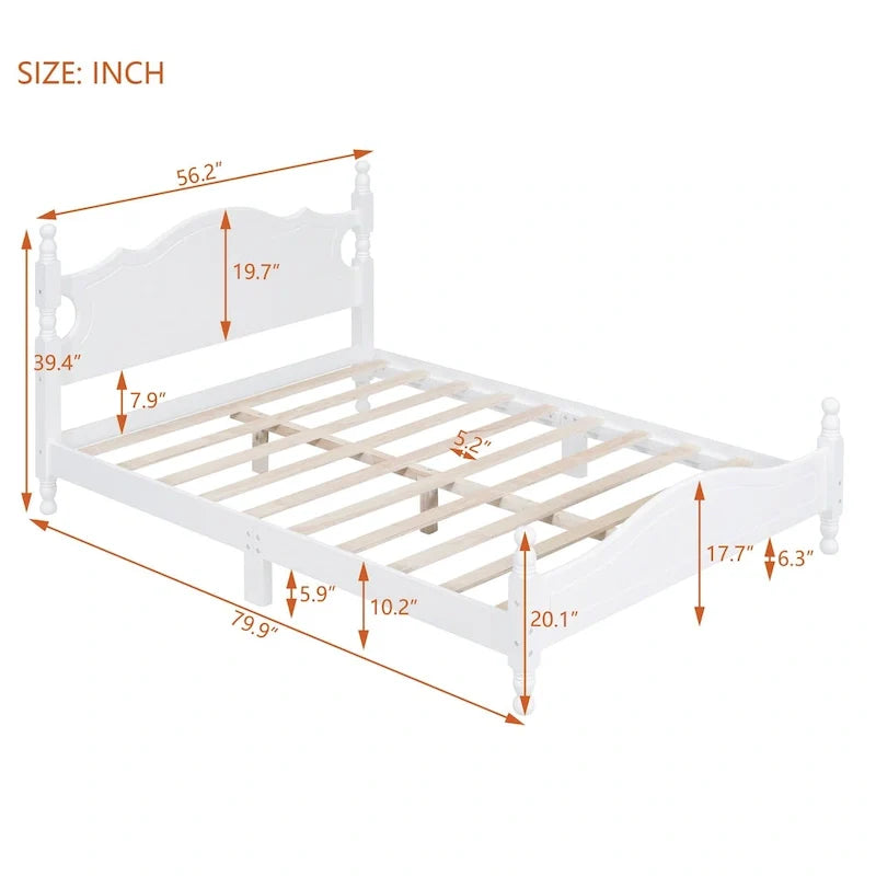 Pine Wood Platform Bed with Headboard
