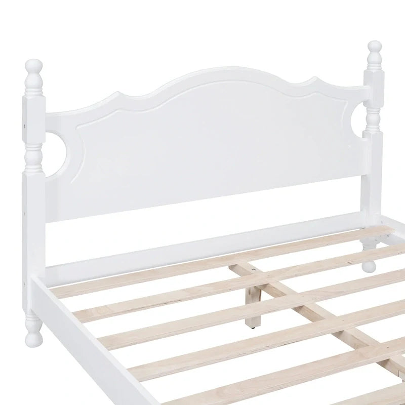 Pine Wood Platform Bed with Headboard