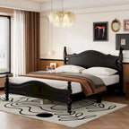 Pine Wood Platform Bed with Headboard