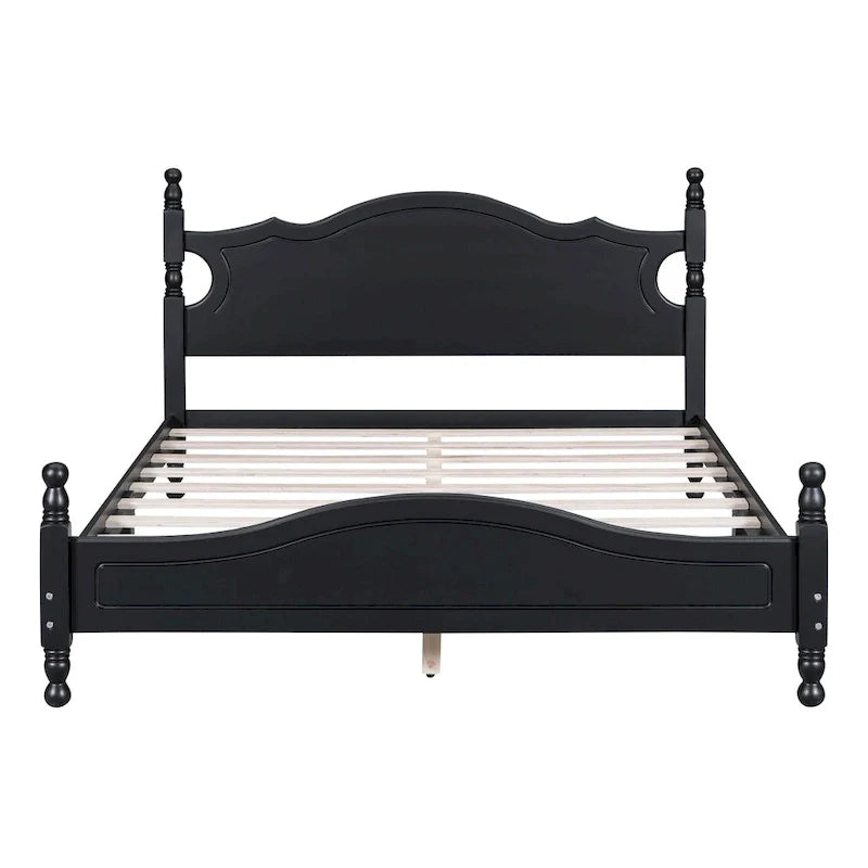 Pine Wood Platform Bed with Headboard