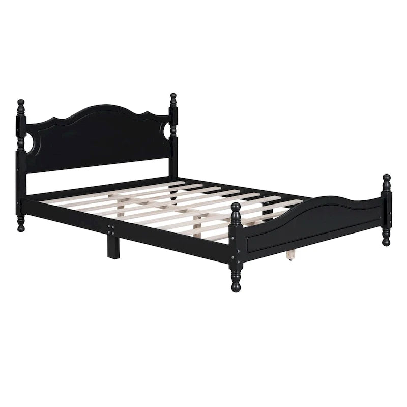 Pine Wood Platform Bed with Headboard