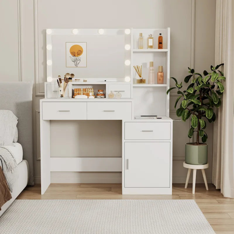 Makeup Vanity Table with Drawers and Storage Cabinet - 15.75 x 43.31 x 55.91 in