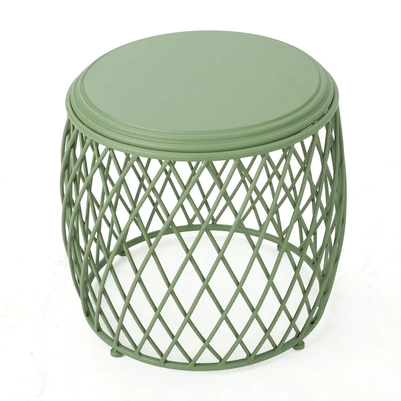 19-Inch Round Lattice Iron Side Table