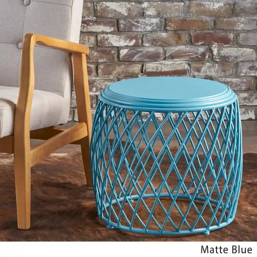 19-Inch Round Lattice Iron Side Table