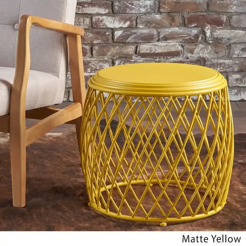 19-Inch Round Lattice Iron Side Table
