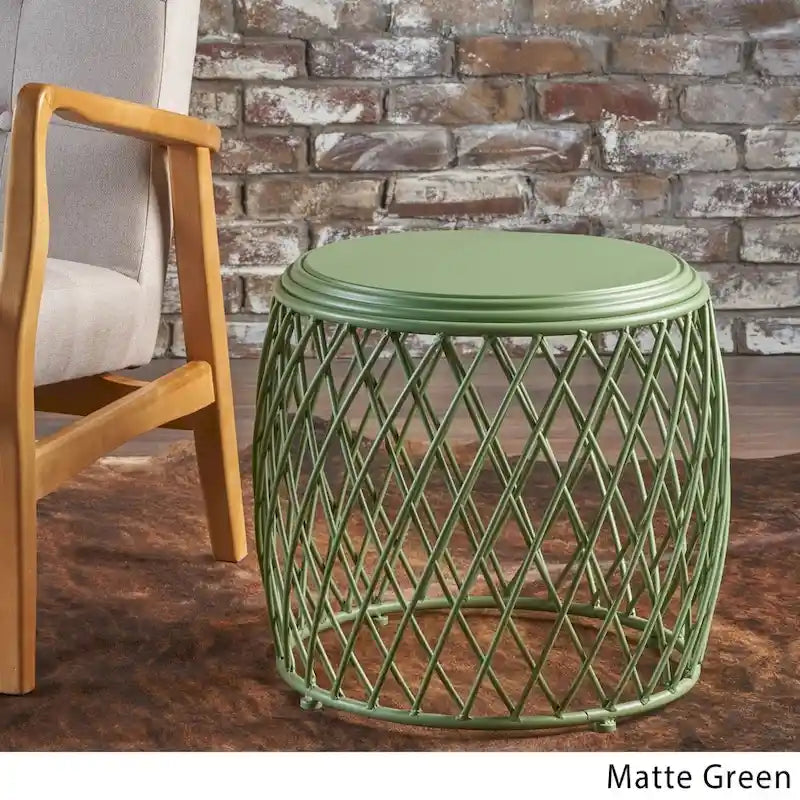 19-Inch Round Lattice Iron Side Table