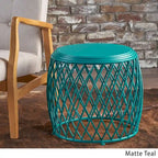 19-Inch Round Lattice Iron Side Table