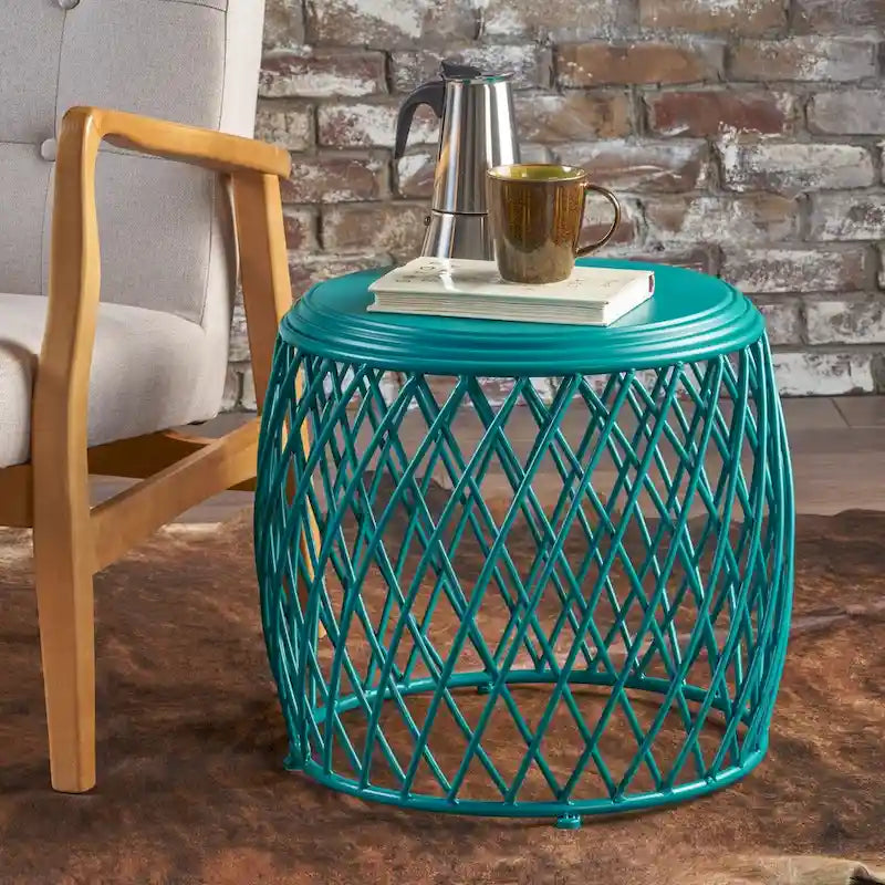 19-Inch Round Lattice Iron Side Table