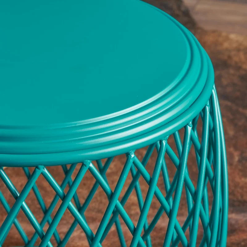 19-Inch Round Lattice Iron Side Table