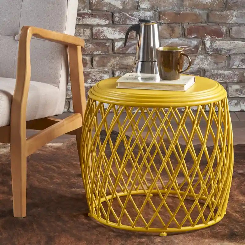 19-Inch Round Lattice Iron Side Table