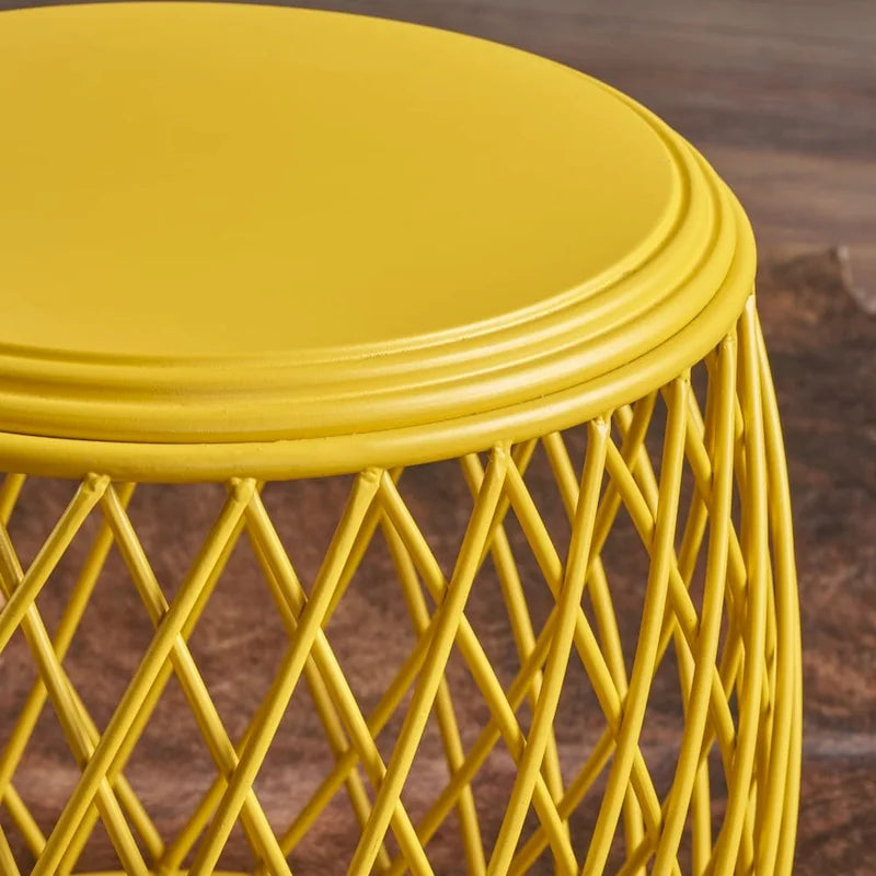 19-Inch Round Lattice Iron Side Table