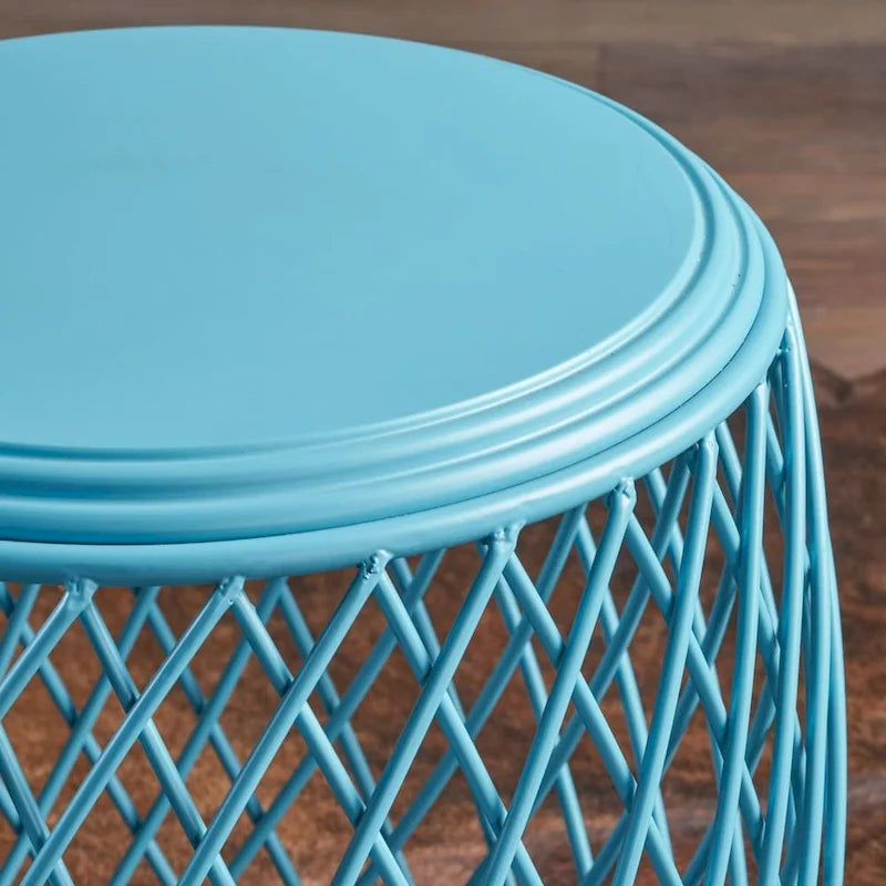 19-Inch Round Lattice Iron Side Table