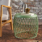 19-Inch Round Lattice Iron Side Table