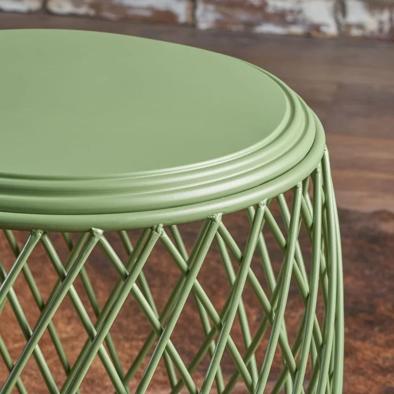 19-Inch Round Lattice Iron Side Table