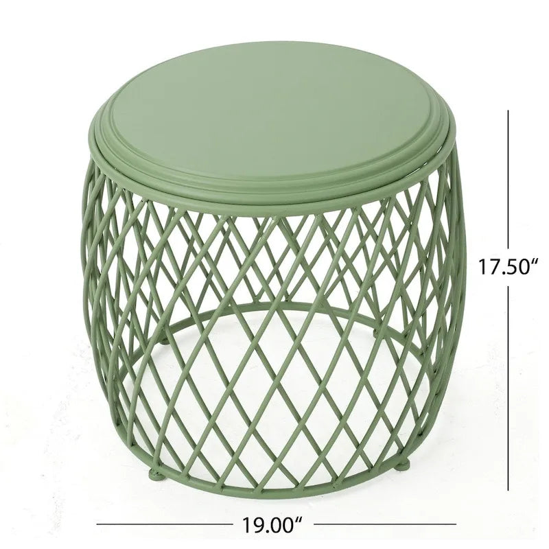19-Inch Round Lattice Iron Side Table