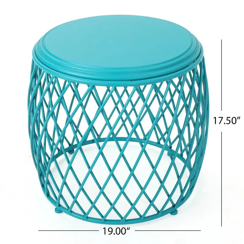 19-Inch Round Lattice Iron Side Table