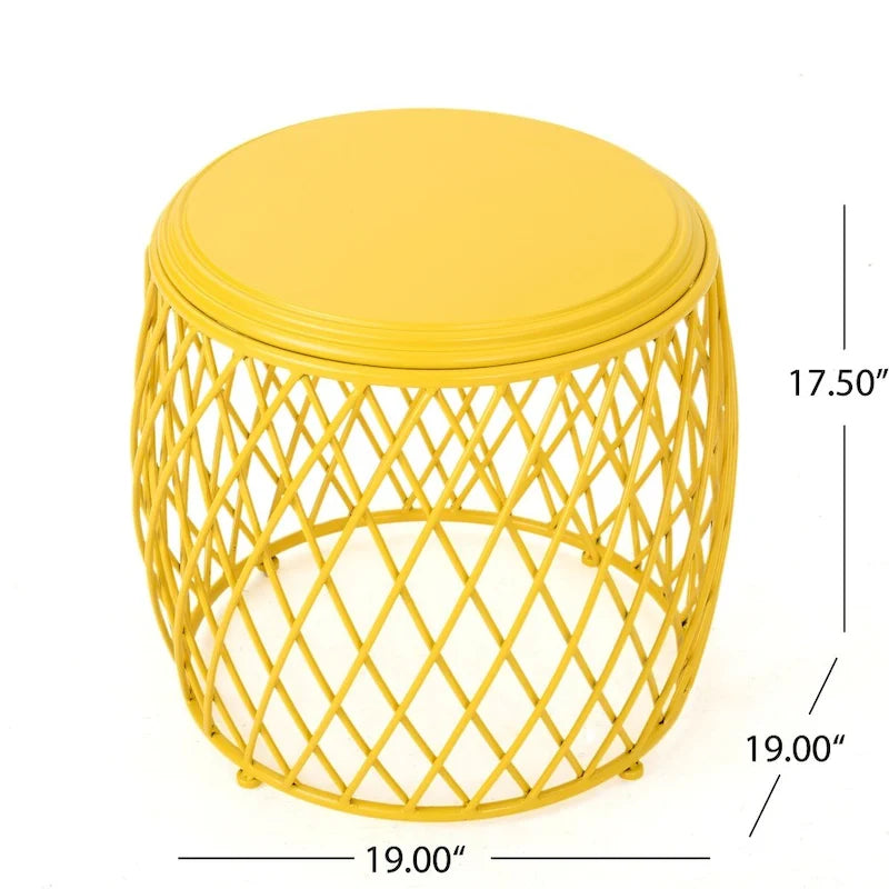 19-Inch Round Lattice Iron Side Table